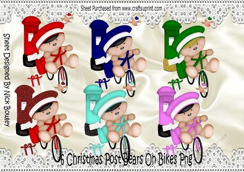 6 Lovely Christmas post teddies riding a bike png 