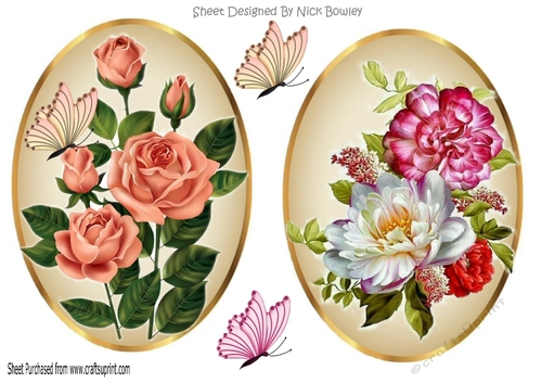 two pretty floral  toppers with butterflies peach roses and mixed flowers