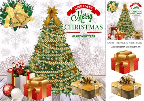 Lovely gold christmas tree with presents and back drop 8x8