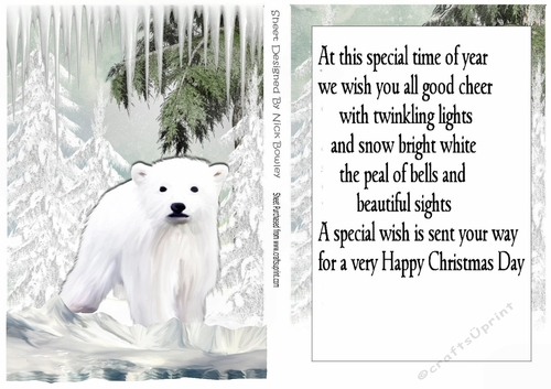 Snowy white polar bear in the snow with  fir tree and insert A5