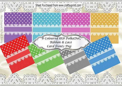 8 Lovely 8X8 Polka dot,ribbon & Lace Card fronts png