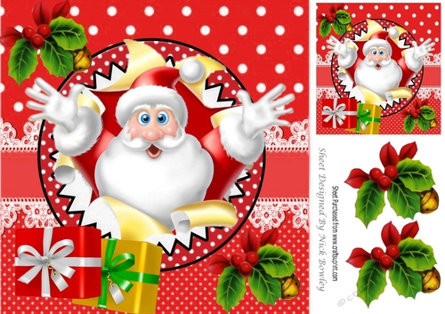   Here is santa Ho! Ho! Ho! with christmas presents & holly 8x8