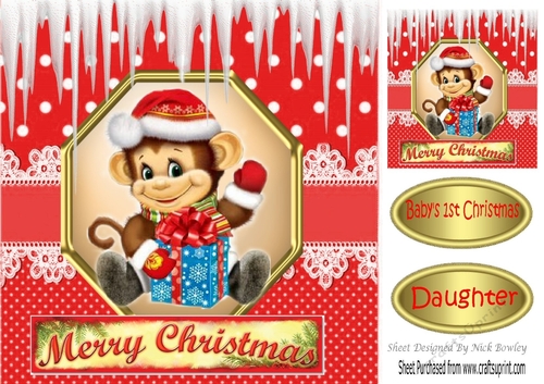 Cheeky little monkey in santa hat 8x8