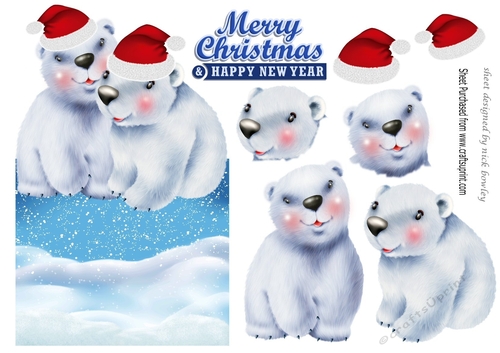 cute pair of polar bears in santa hats over the edge