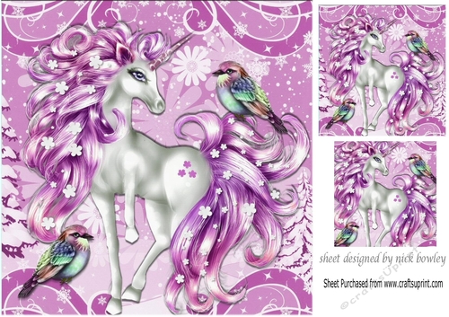  fantasy gorgeous  pink unicorn with pretty birds 8x8