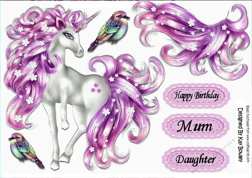 fantasy gorgeous  pink unicorn with pretty birds 