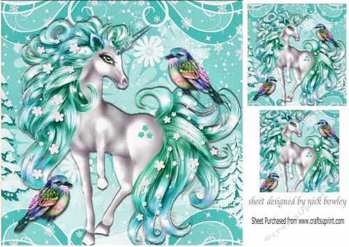 fantasy gorgeous turq unicorn with pretty birds