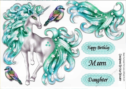 fantasy gorgeous turq unicorn with pretty birds