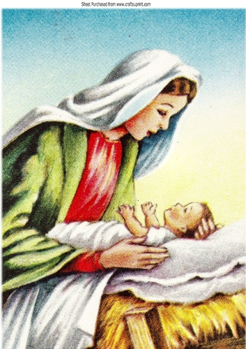 Lovely scene with mary and baby jesus with candle & star A4