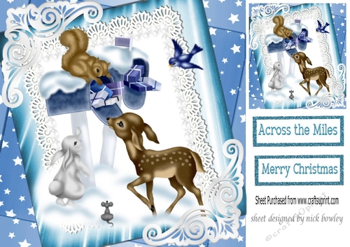 Pretty deer with postbox and friends in the snow 8x8