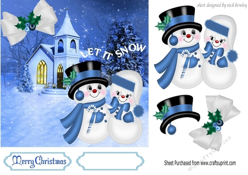 Lovely church with happy snowmen