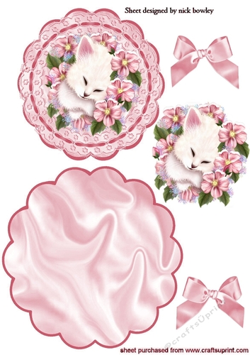 pretty kitten with flowers, and bows rocker card