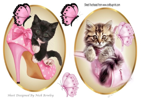 cute kitten toppers with shoe & handbag with butterflies