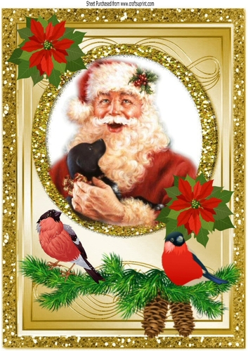 santa with puppy and robins with poinsettias A4