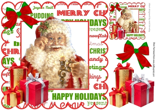 Happy Santa in christmas frame 8x8 with presents