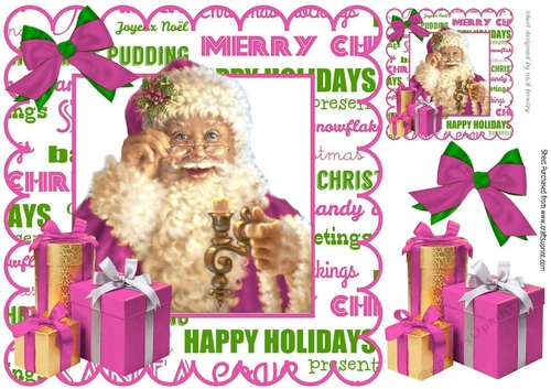 Happy Santa in christmas frame 8x8 with pink presents
