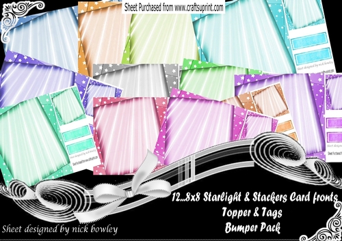 12  8x8 Card fronts Starlight and stackers, toppers, & tags