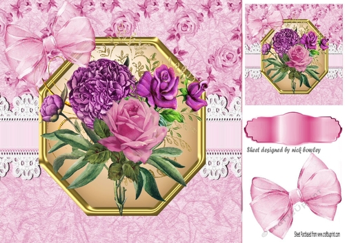 pretty roses with pink organza bow 8x8 