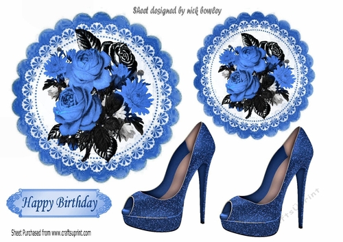 shabby chic blue roses/black toppers with sparkle blue shoes