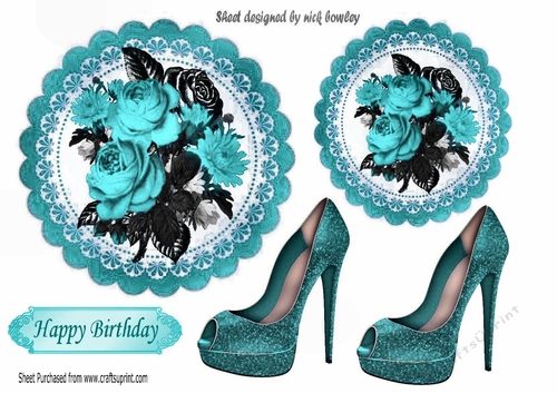 shabby chic turq roses/black toppers with sparkle turq shoes