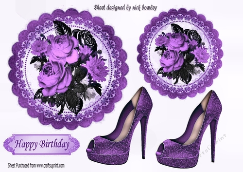 shabby chic purple roses/black toppers with sparkle purple shoes