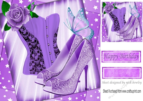 pretty purple painted rose with basque & shoes on starburst frame 8x8