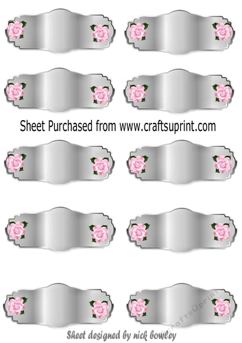 10 Lovely silver blank tags with pink roses