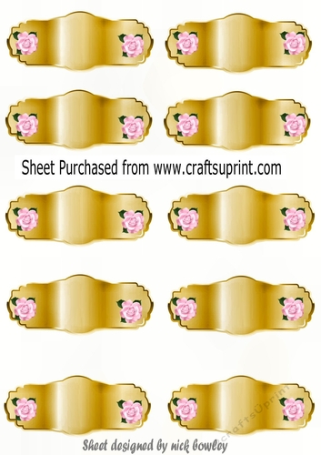 10 Lovely gold blank tags with pink roses