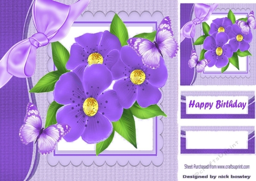 pretty purple flowers and purple butterflies 8x8