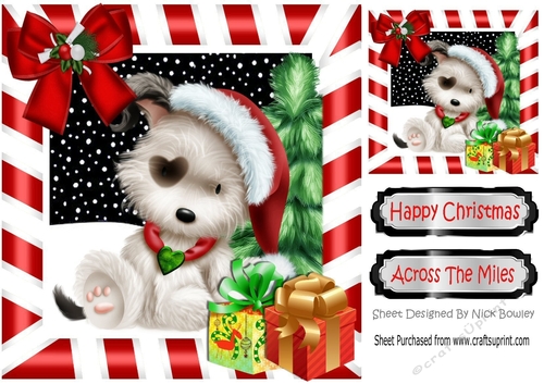 Cute puppy in santa hat with presents 8x8 
