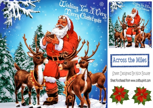 santa with reindeers making his christmas list 8x8
