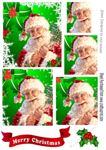 Holly frame  with a jolly santa pyramids