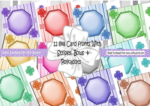 12 Lovely  8x8 Stripe.polkadot frames with bows & toppers card fronts