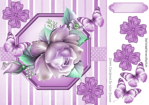 pretty lilac roses in stripe/polkadot frame with bows and butterflies 8x8