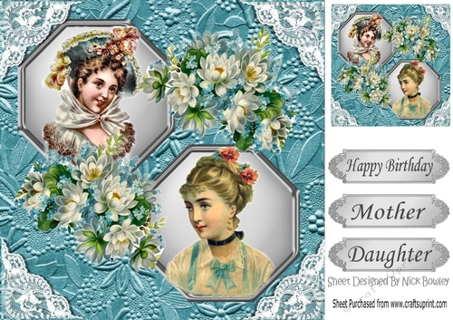 two lovely vintage ladies in frames with lace & flowers 8x8