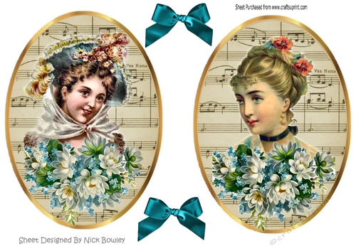 two lovely toppers/card fronts on vintage ladies with flowers