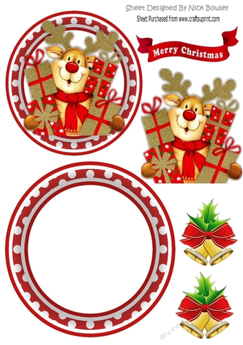 cute little reindeer with red bells rocker card