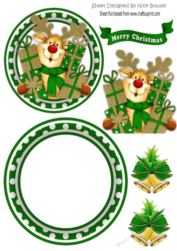 cute little reindeer with green bells rocker card