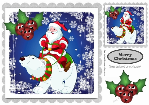 santa riding a polar bear with toony holly 8x8