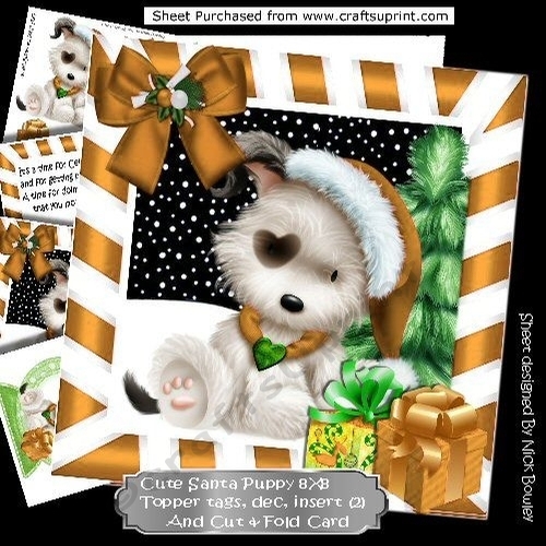 cute puppy in gold santa hat with presents 8x8 Mini Kit