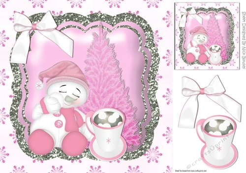 cute sleepy snowman with pink christmas tree and bow silver frame 8x8