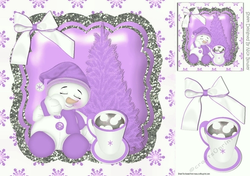 cute sleepy snowman with purple christmas tree and bow silver frame 8x8