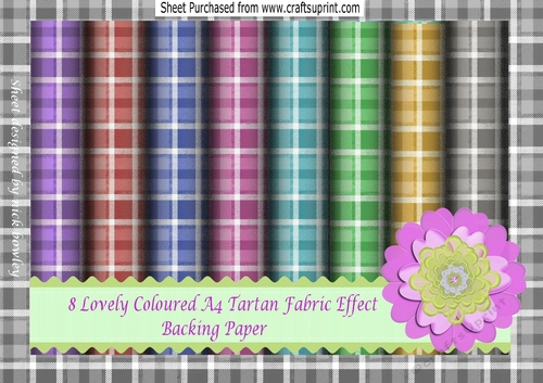 8 Lovely A4 Coloured Tartan Fabric Effect Backing Papers