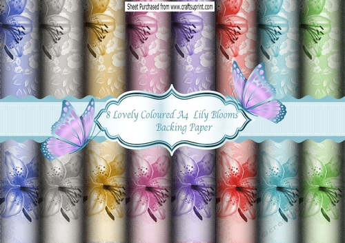 8 Lovely A4 Coloured Lily Blooms Backing Papers