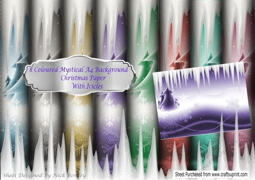 8 Lovely A4 Coloured Mystical Christmas background Papers with icicles