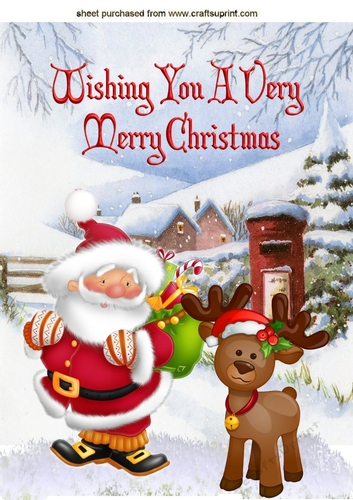 Lovely Santa with reindeer in the snow A4