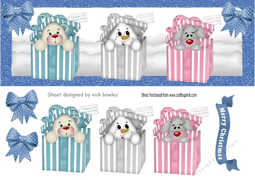 cute christmas  peek a boo boxes with blue spot bows DL