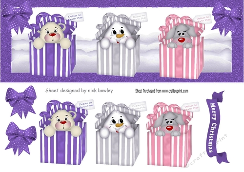 cute christmas  peek a boo boxes with purple spot bows DL