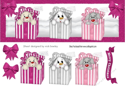 cute christmas  peek a boo boxes with cerise spot bows DL