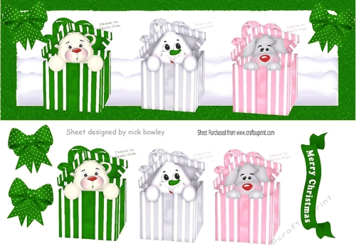 cute christmas  peek a boo boxes with green spot bows DL